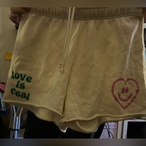 shorts with graphic design heart and text